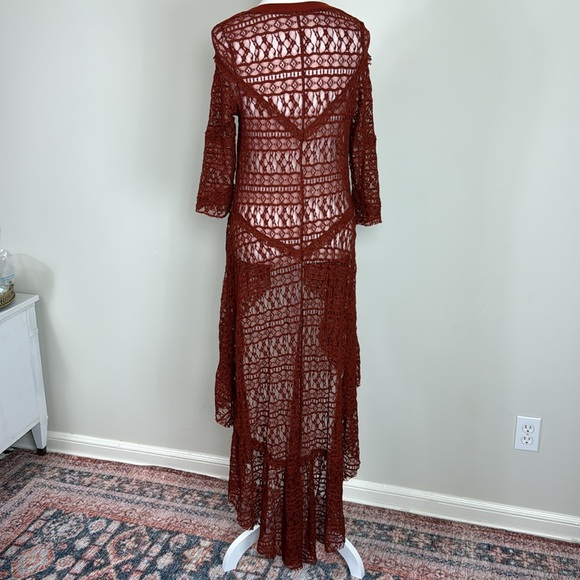 Vtg. Free People Lace Maxi High Low Blouse in Rust Size Small - Picture 4 of 5